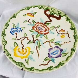 Vintage H. J. Wood chinese Rose Hand-painted Plate Wall Hanging